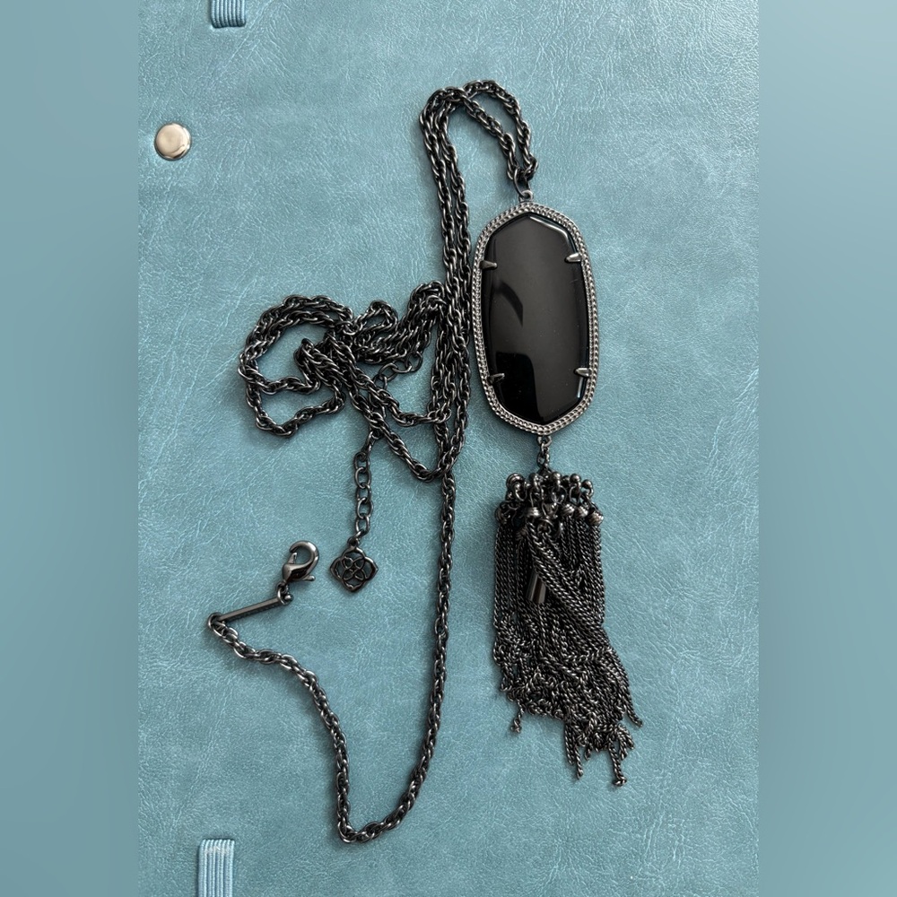 Kendra Scott Black Pendant Necklace with Silver Chain